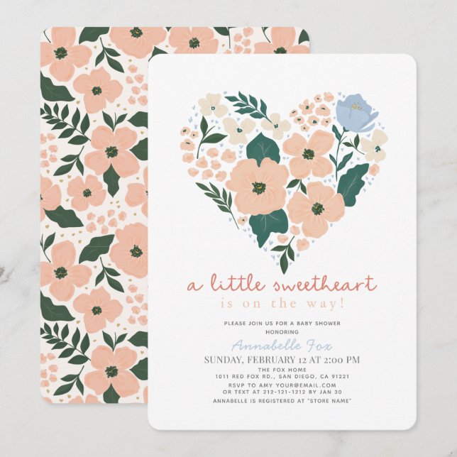 Little Sweetheart Pink Floral Baby Shower Invitation (Front/Back)