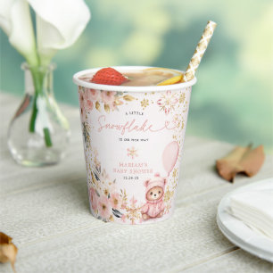Little Sweetheart Pink Floral Bear Baby Shower  Paper Cups