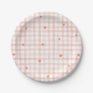 Little Sweetheart Pink Gingham Valentines Paper Plate