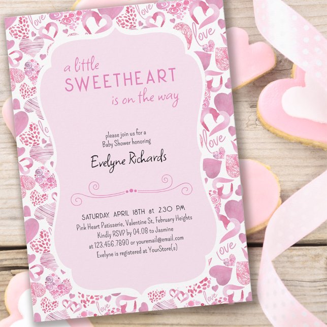 Little Sweetheart Pink Love Heart Girl Baby Shower Invitation (Creator Uploaded)