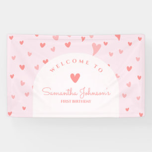 Little Sweetheart Pink Peach Hearts 1st Birthday Banner