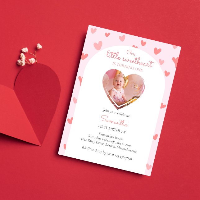 Little Sweetheart Pink Peach Hearts Photo   Invitation (Creator Uploaded)