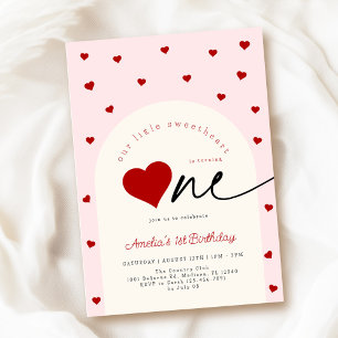 Little Sweetheart Pink Red 1st Birthday Invitation