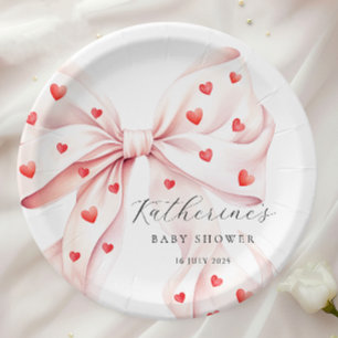 Little Sweetheart Pink Red Baby Bridal Shower Paper Plate