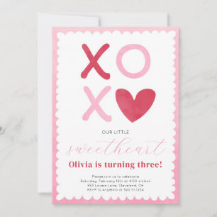 Little Sweetheart Pink Red Birthday Invitation