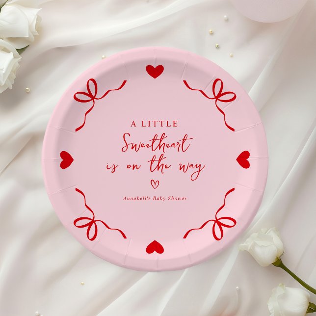 Little Sweetheart Pink & Red Valentine Baby Shower Paper Plate (Creator Uploaded)