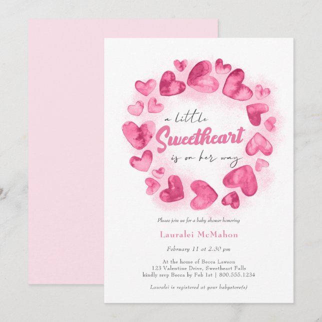 Little Sweetheart Pink Valentines Girl Baby Shower Invitation (Front/Back)