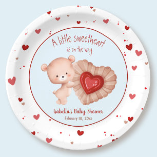 Little Sweetheart Red Blue Valentines Baby Shower Paper Plate