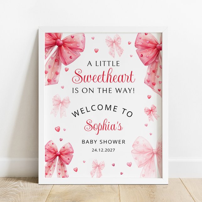 Little Sweetheart Red Bow Baby Shower Welcome Poster (Creator Uploaded)