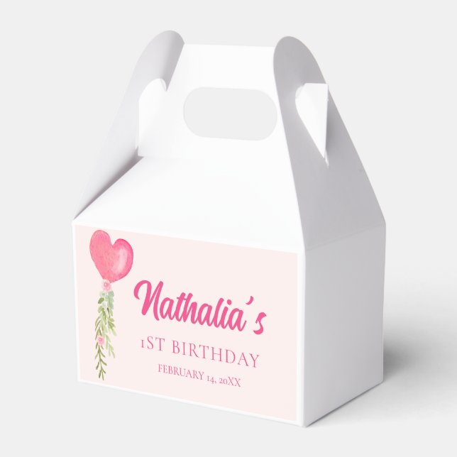 Little Sweetheart Red Heart Balloon Birthday  Favour Box (Front Side)