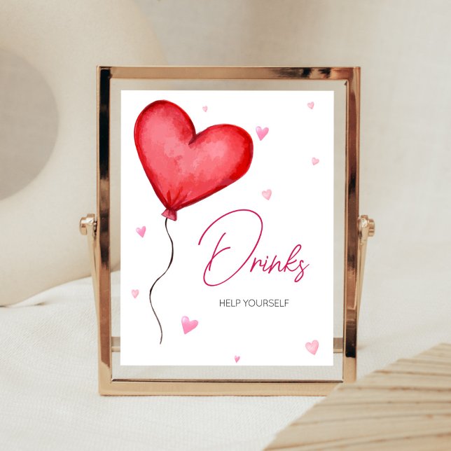 Little Sweetheart Red Valentine Drinks  Poster (Minimalist Little Sweetheart Baby Shower Drinks Sign)