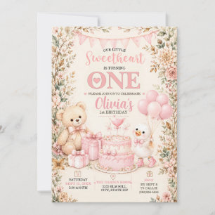 Little Sweetheart Storybook Teddy Bear Goose 1st  Invitation