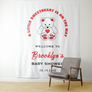 Little Sweetheart Teddy Bear Baby Shower Backdrop Tapestry