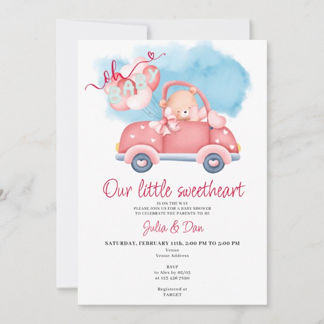 Little Sweetheart Teddy Bear Valentine Baby Shower Invitation (Front)