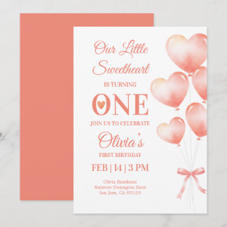 Little Sweetheart Turns One Baby Girl Invitation
