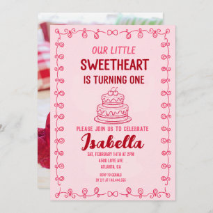 Little Sweetheart Valentine 1st Birthday Cake  Invitation