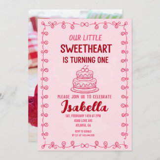 Little Sweetheart Valentine 1st Birthday Cake  Invitation