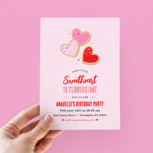 Little Sweetheart Valentine 1st Birthday Party Invitation