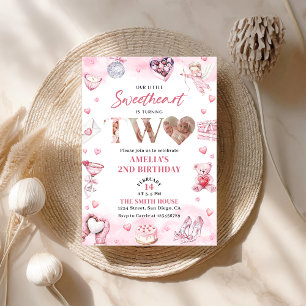 Little Sweetheart Valentine 2nd Birthday Photo Invitation