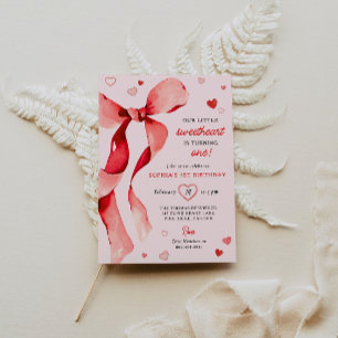 Little Sweetheart Valentine Bow Birthday Invitation