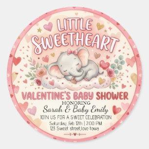 Little Sweetheart Valentine Elephant Baby Shower Classic Round Sticker