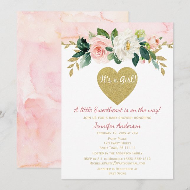 Little Sweetheart Valentine Girl Pink Baby Shower Invitation (Front/Back)