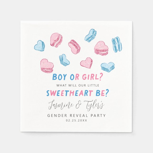 Little Sweetheart Valentine Hearts Gender Reveal Napkin (Front)