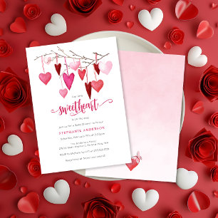 Little Sweetheart Valentine Pink Heart Baby Shower Invitation