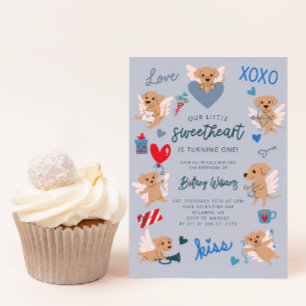 Little Sweetheart Valentine Puppy Birthday Blue Invitation