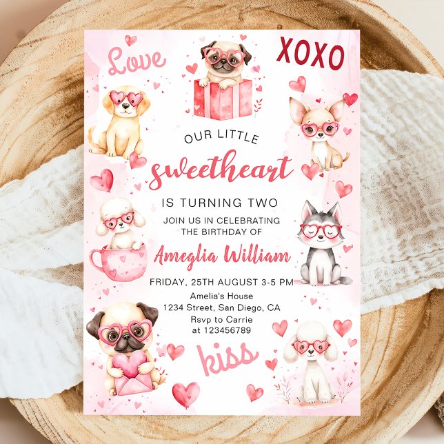 Little Sweetheart Valentine Puppy Birthday Invitat Invitation (Creator Uploaded)
