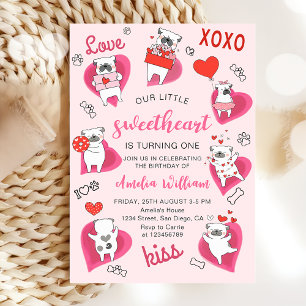 Little Sweetheart Valentine Puppy Birthday Invitation