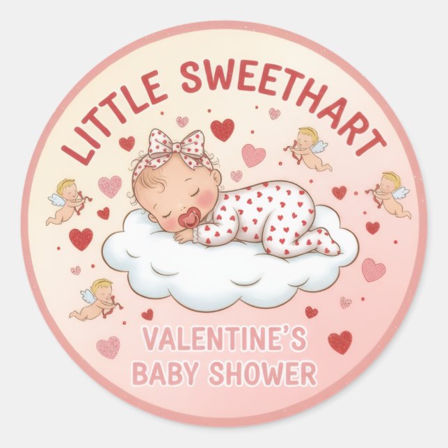 Little Sweetheart Valentine’s Baby Shower Favour  Classic Round Sticker (Front)