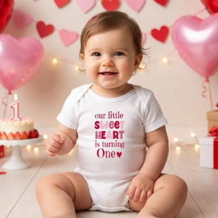 Little Sweetheart Valentine Turning One Birthday  Baby Bodysuit