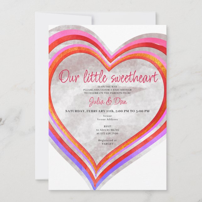 Little Sweetheart Valentine Watercolor Baby Shower Invitation (Front)