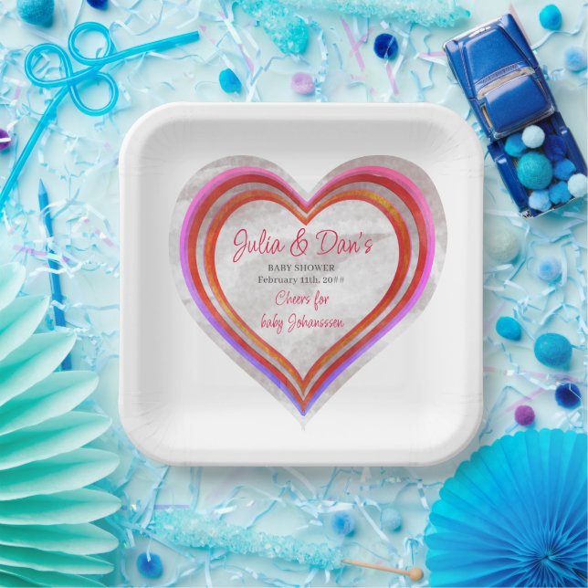 Little Sweetheart Valentine Watercolor Baby Shower Paper Plate (Party)