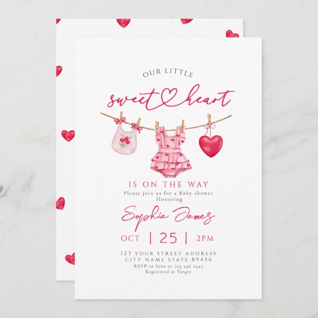 Little Sweetheart Valentines Baby Shower Invitation (Front/Back)
