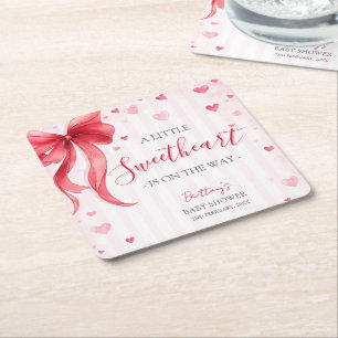 Little Sweetheart Valentines Baby Shower Square Paper Coaster