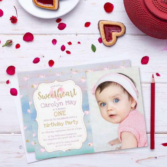Little Sweetheart Valentine's Birthday Photo Invitation (Creator Uploaded)