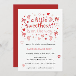 Little Sweetheart Valentines Bow Baby Shower Invitation