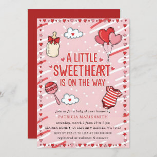 Little Sweetheart Valentines Bow Baby Shower Invitation
