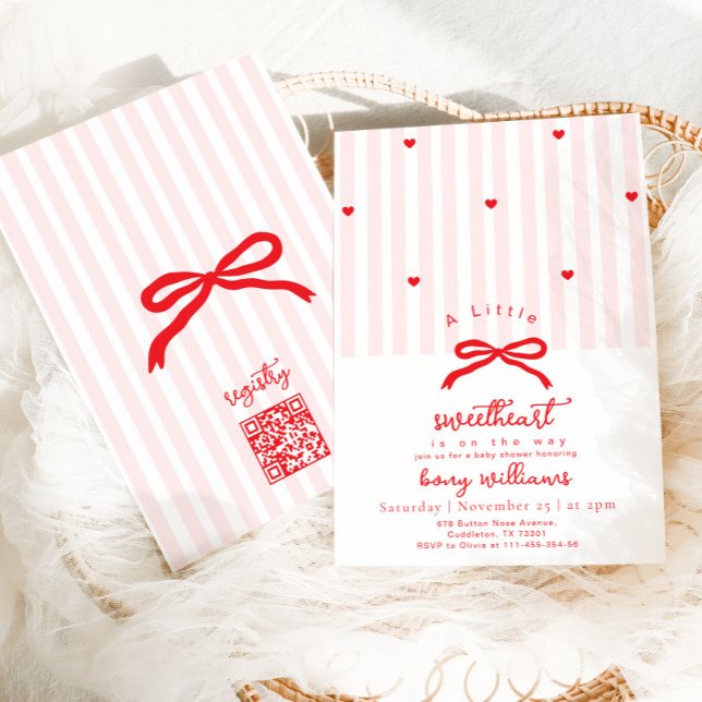 Little Sweetheart Valentines Bow Baby Shower Invitation (Creator Uploaded)