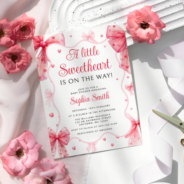 Little Sweetheart Valentines Bow Baby Shower Invitation (Creator Uploaded)