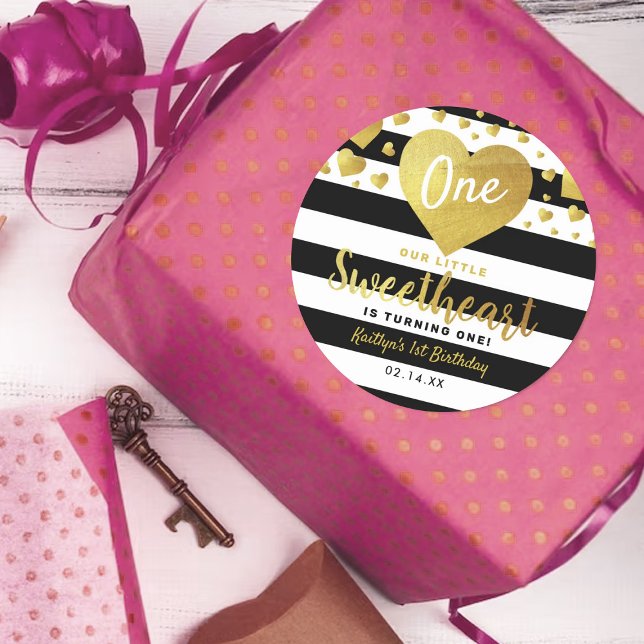 Little Sweetheart Valentine's Day Any Age Birthday Classic Round Sticker (Creator Uploaded)