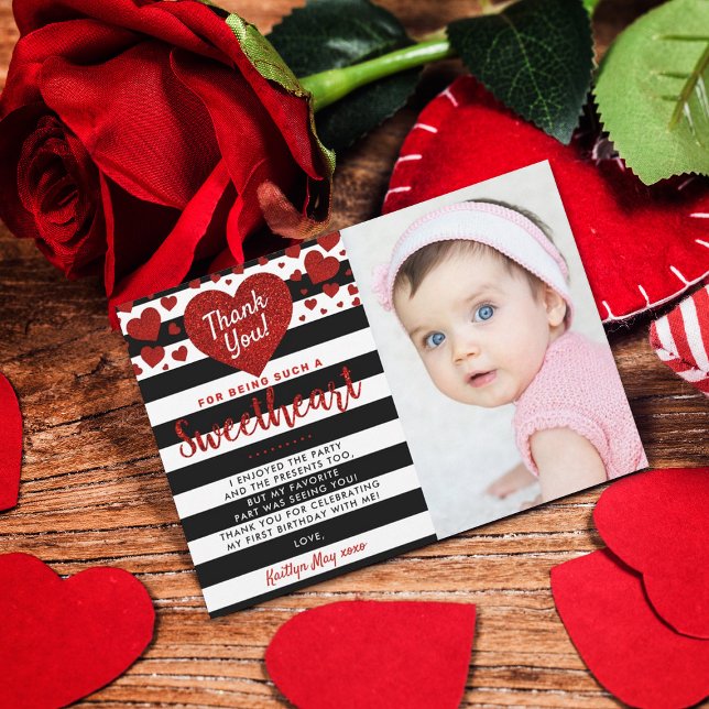 Little Sweetheart Valentine's Day Any Age Birthday Thank You Card (Creator Uploaded)