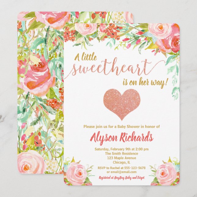Little sweetheart Valentines Day baby shower Invitation (Front/Back)