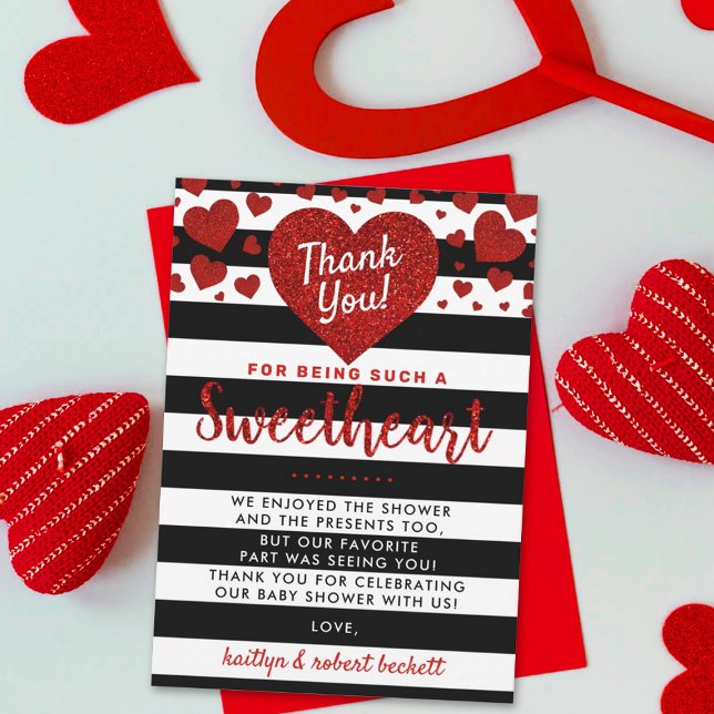 Little Sweetheart Valentine's Day Baby Shower Thank You Card (Creator Uploaded)