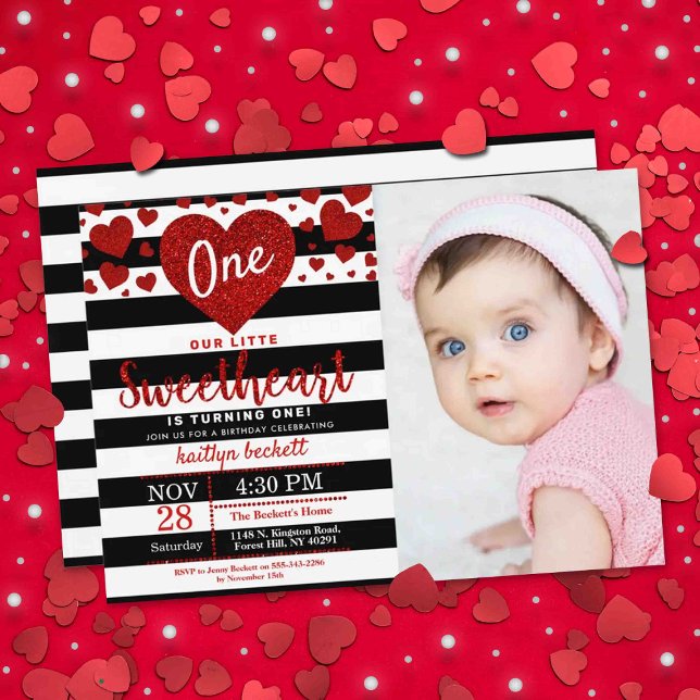 Little Sweetheart Valentine's Day Birthday Photo Invitation (Creator Uploaded)