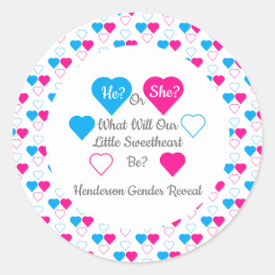 Little Sweetheart Valentine's Day Gender Reveal Classic Round Sticker