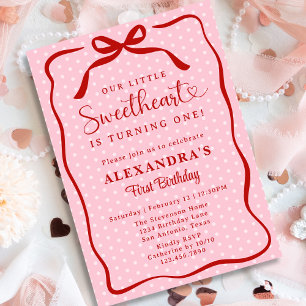 Little Sweetheart Valentines Girl 1st Birthday Invitation