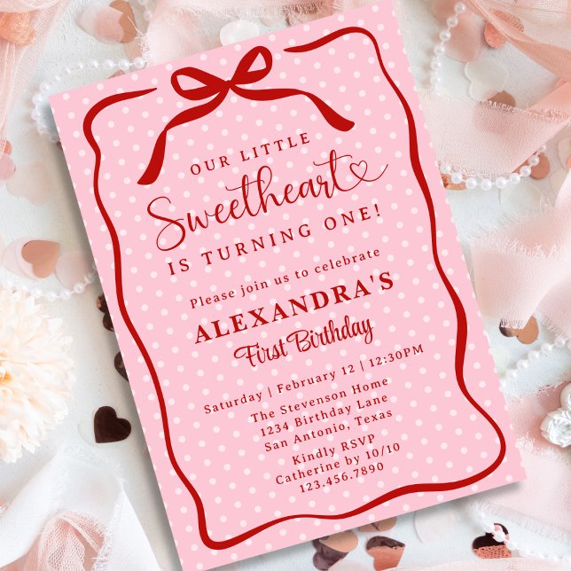 Little Sweetheart Valentines Girl 1st Birthday Invitation (Creator Uploaded)